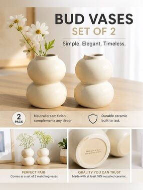Room Essentials Neutral Cream Double-Gourd Bud Vases - Set of 2